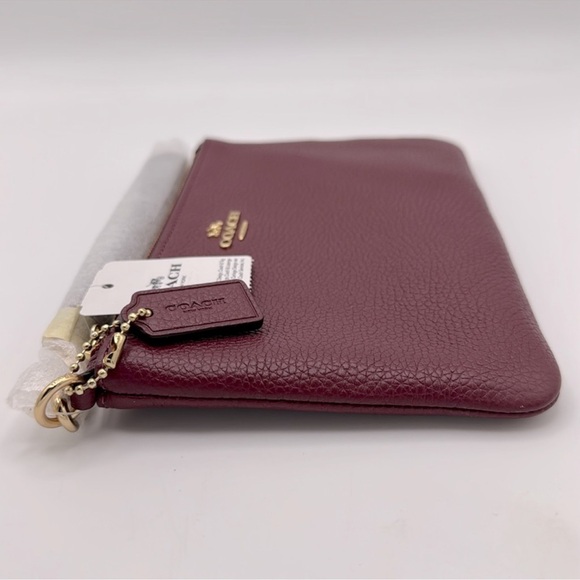 Coach Women's Polished Pebble Leather Small Zip-Top Wristlet Deep Berry NWT - Picture 3 of 9